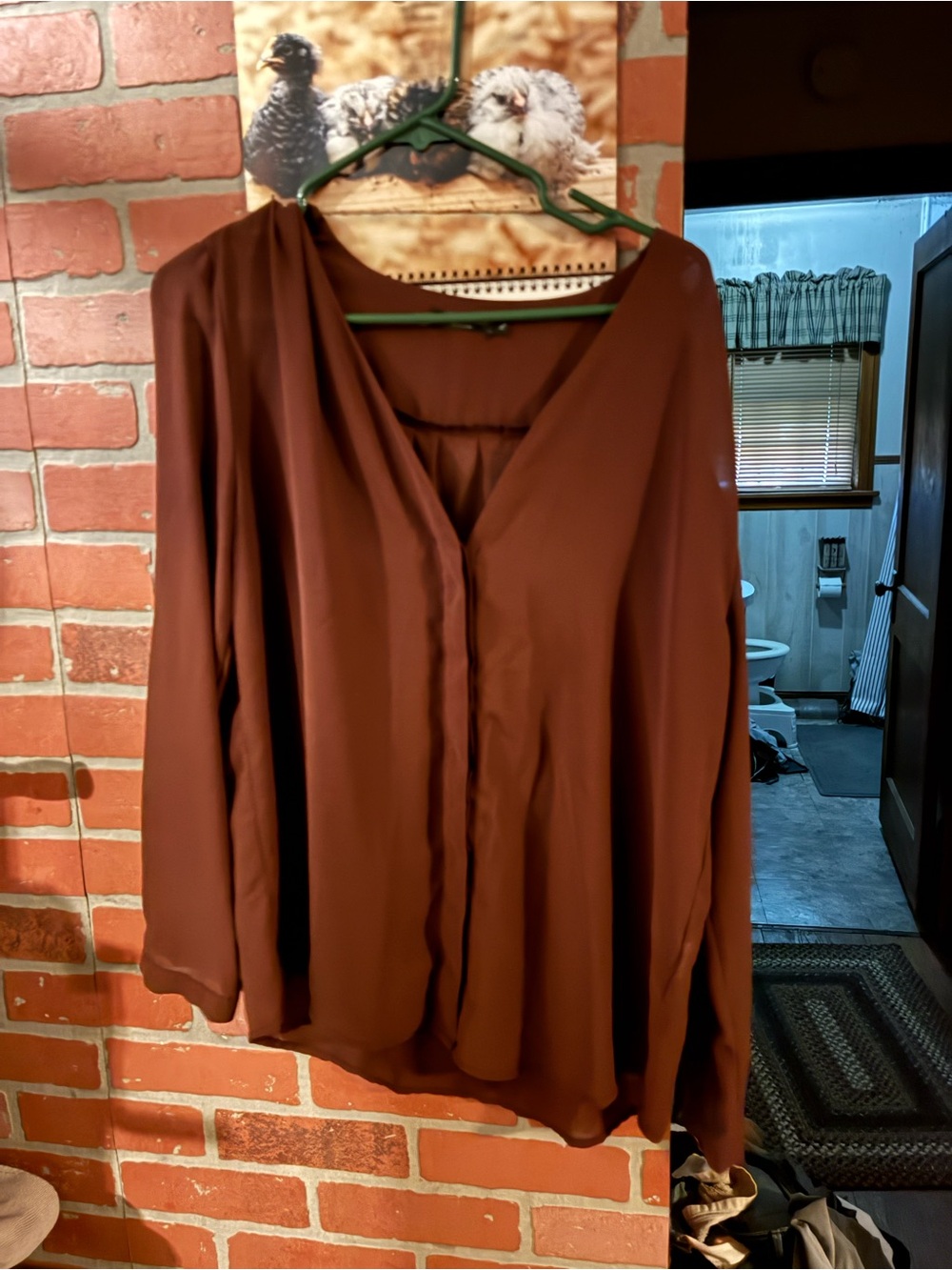 V-Neck Long-Sleeve Blouse in Deep Brown
